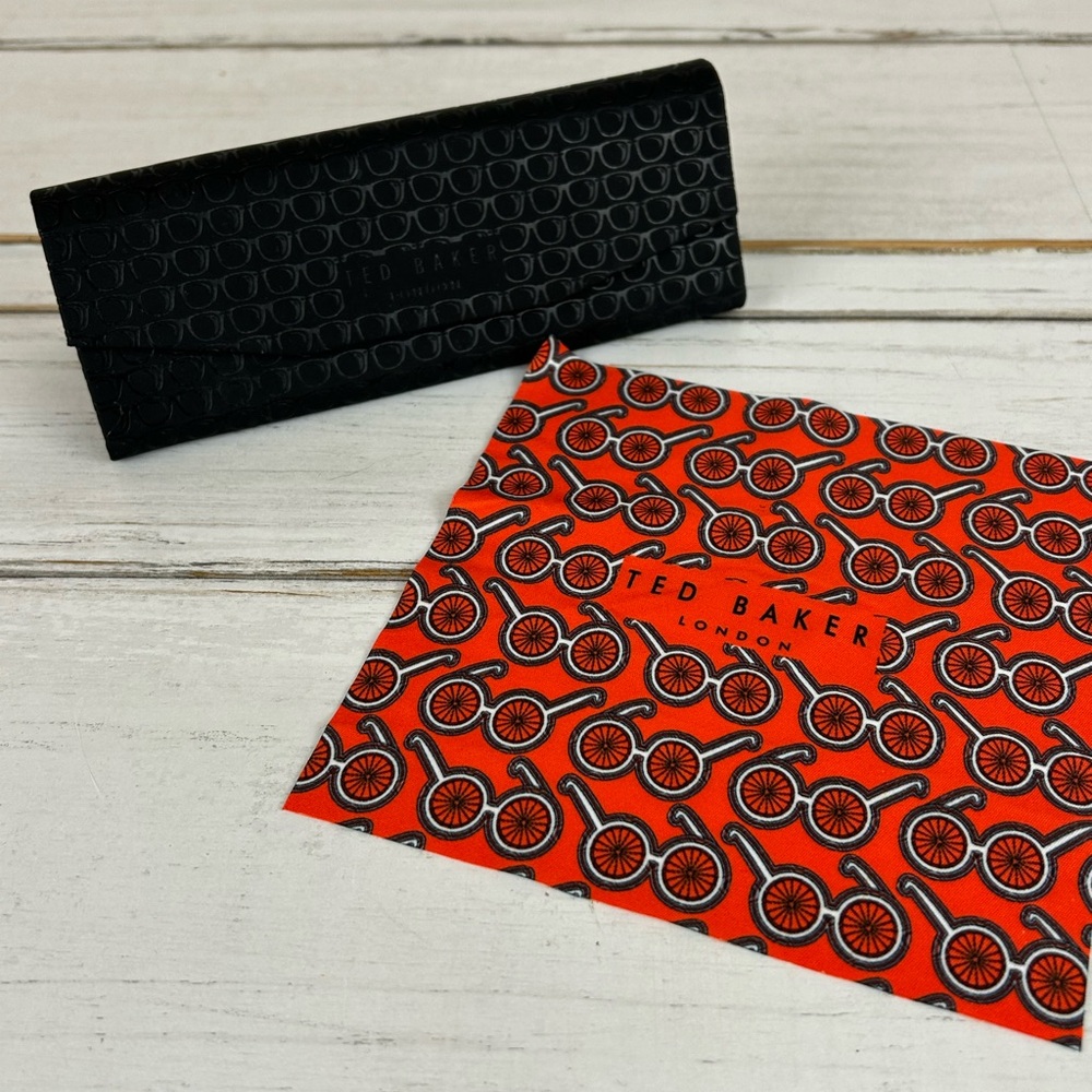 Ted Baker Black Glasses Case with Branded Red Cleaning Cloth